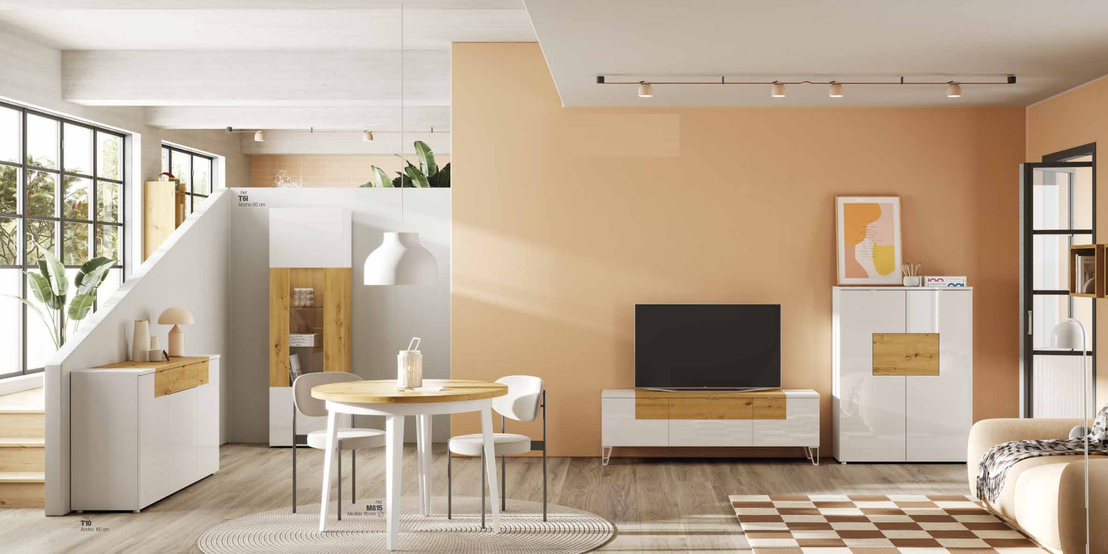 223-3 Salón chapa en alto brillo combinada con Roble